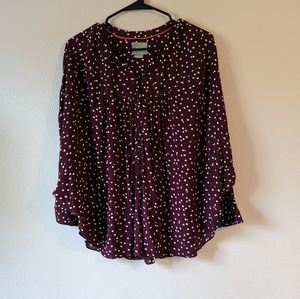 $10 SALE Maeve Blouse Women Medium Maroon Purple White Polka Dot Anthropologie